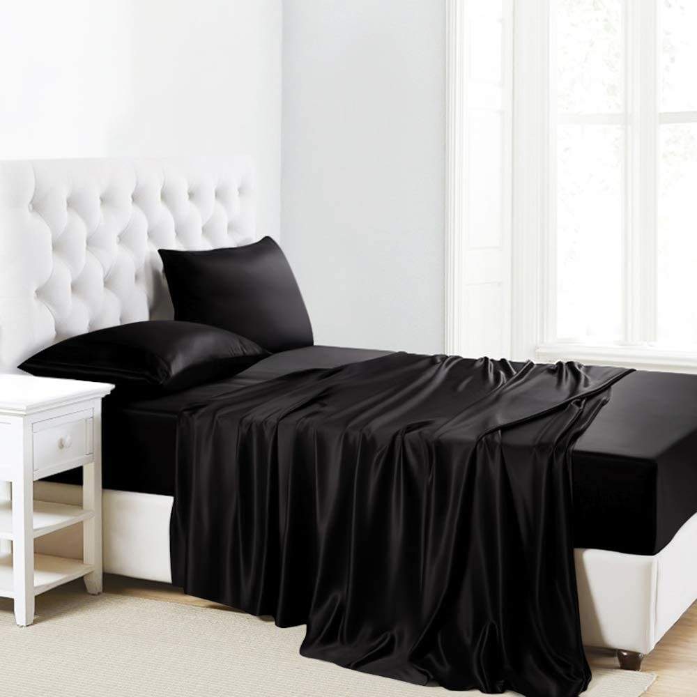 Silk Flat Sheet, Black / Queen (240cm x 240cm)