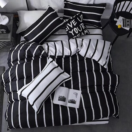 black white striped bed linen set